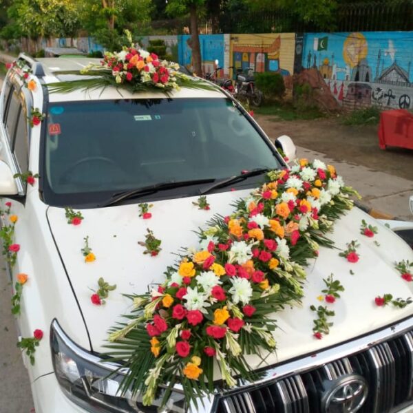 Luxury bridal car decoration by Iqbal Flower Shop Sargodha