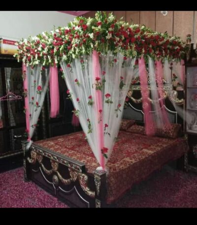 Romantic car decoration with heart-shaped floral design