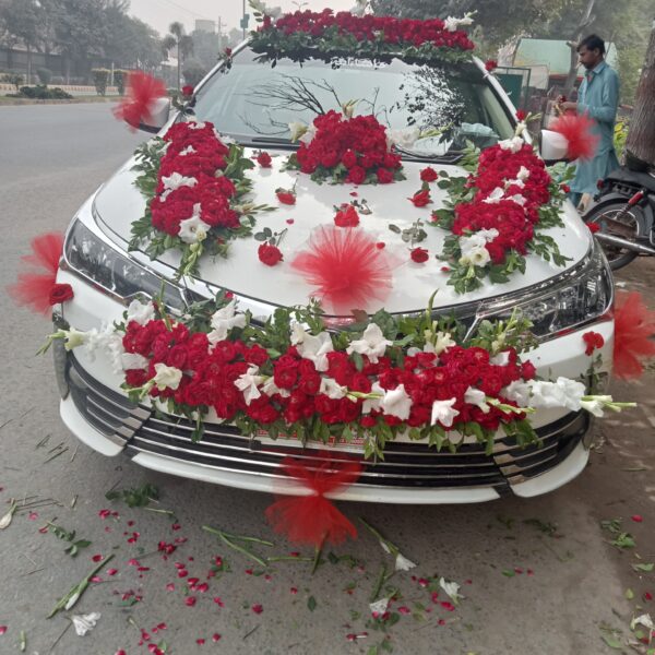 Traditional floral car decoration for Pakistani weddings