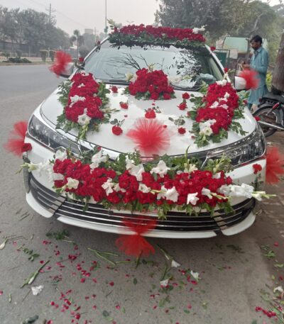 Traditional floral car decoration for Pakistani weddings