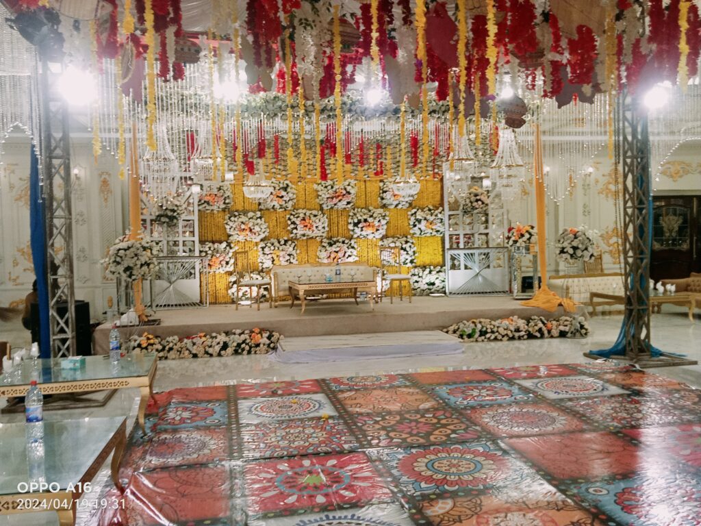 Luxury bridal stage decoration by Iqbal Flower Shop Sargodha