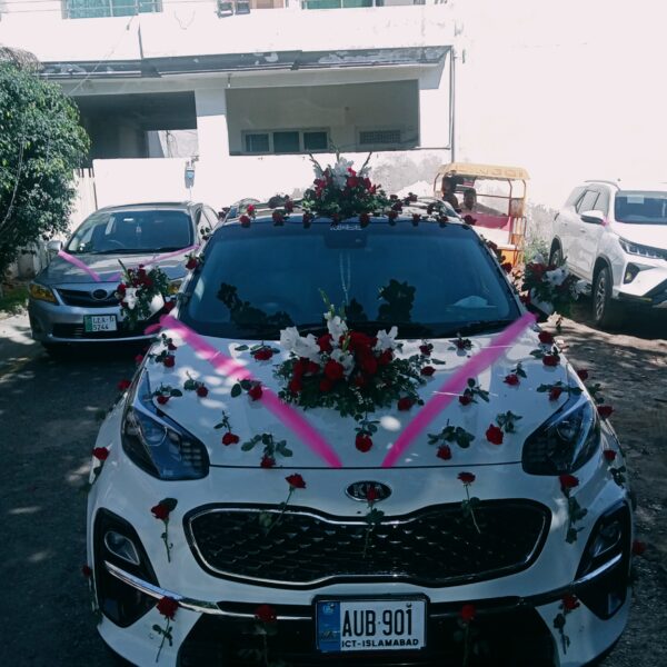 Traditional floral car decoration for Pakistani weddings