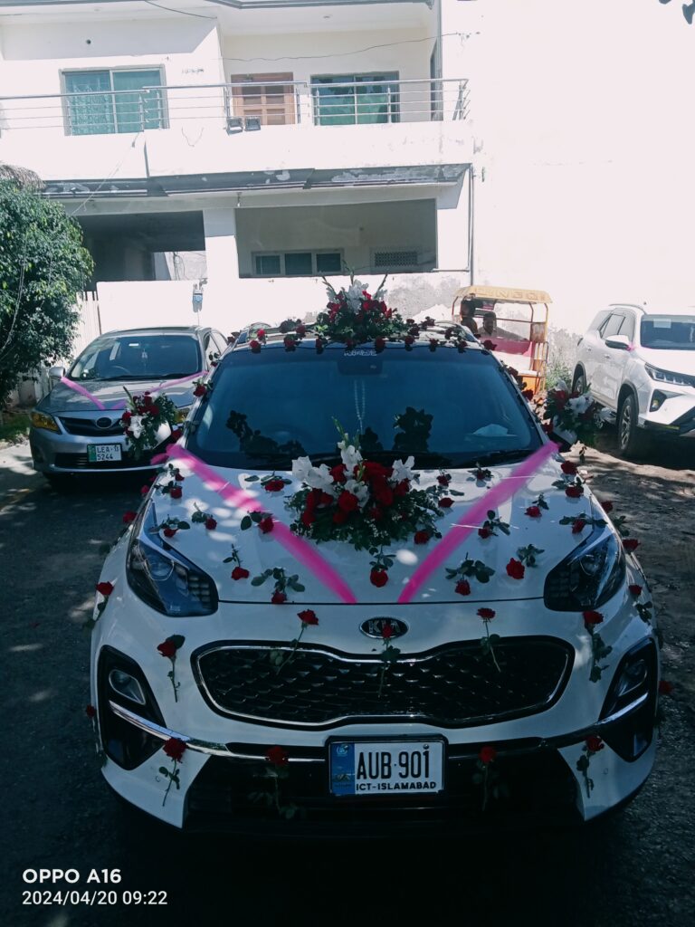 Traditional floral car decoration for Pakistani weddings
