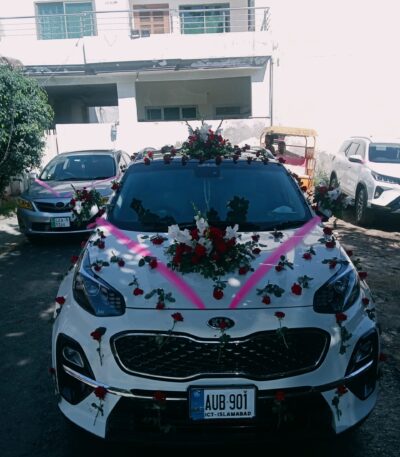 Traditional floral car decoration for Pakistani weddings
