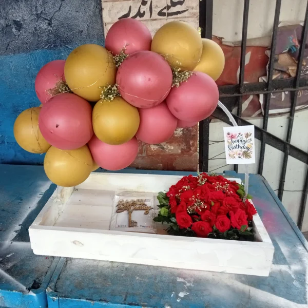 Anniversary balloon and flower box – Same day delivery in Sargodha